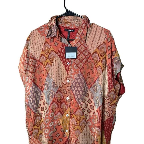 Sarah Pacini Brick Viscose Patchwork Blouse Size XS NWT - Picture 2 of 10